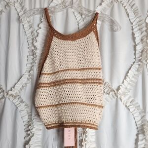 New Sirena Miramar Santal Crochet Halter Top Cream Brown sz Medium